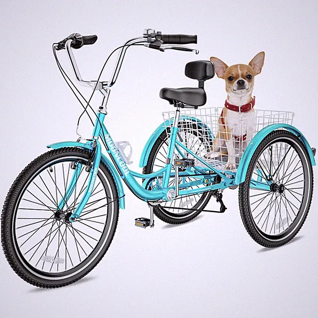 EOYOBIKE Adult Tricycle Three Wheel Beach Cruiser 7 Speed 24 inch Bike 350 lb