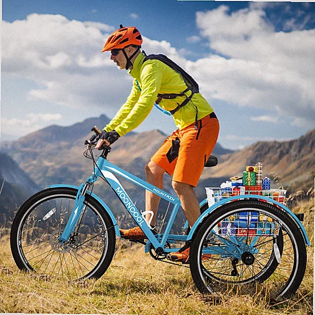 MOPHOTO New Mountain Tricycle for Adults 7-Speed 3 wheeled 24/26/27.5 in Bike