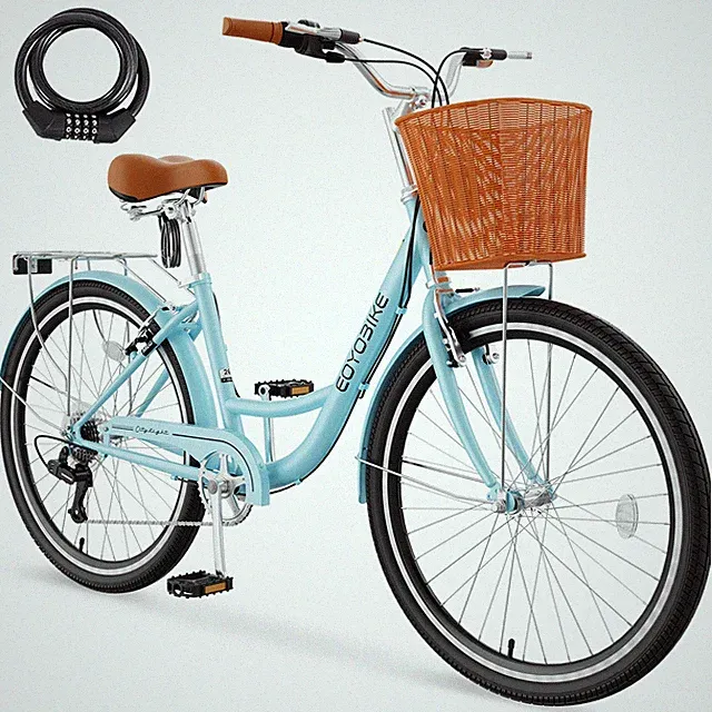 NAIZEA Womens Bike 24/26In Adult Cruiser 7-Speed City Bike Bicycle for Commuting